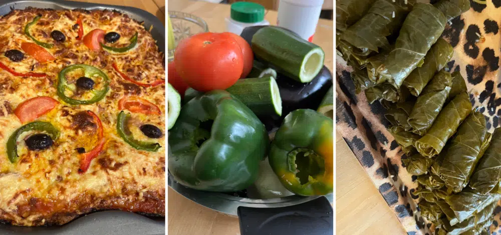 A collage of three photos of food